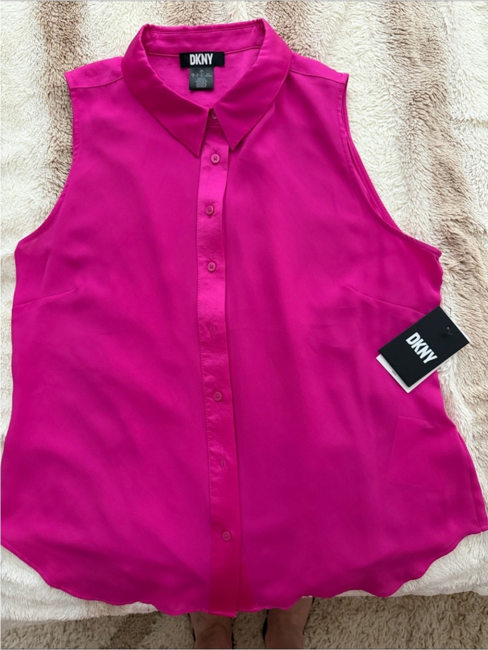 DKNY Sleeveless Button-Front Blouse - Hot Pink